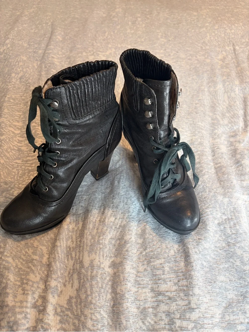 Frye Black Lace-Up High Heel Ankle Boots - Picture 2 of 6